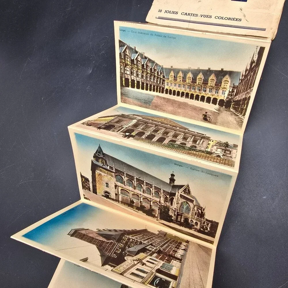 Vintage Liège Série 2 10 Colorized Postcard Views Accordion Set CR2007